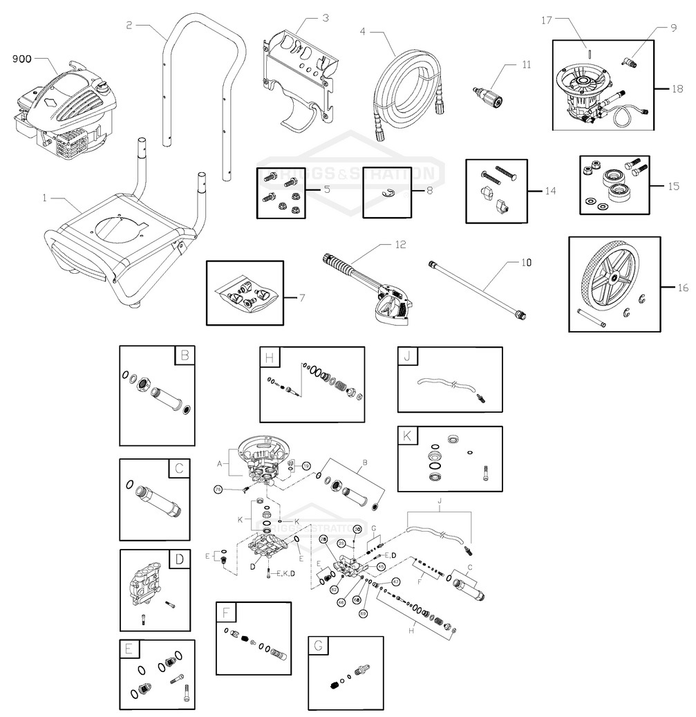 Briggs & Stratton pressure washer model 020228-1 replacement parts, pump breakdown, repair kits, owners manual and upgrade pump.